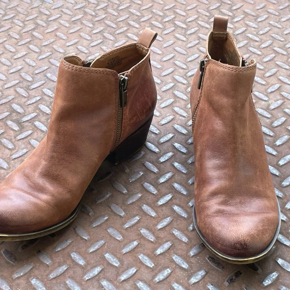 Lucky Brand Women Ankle Boots Brown Genuine Leather Shoes Zip Closure Size 6.5M - Picture 4 of 10